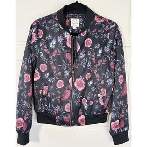 Hippie Rose Women's Floral Bomber Jacket Size S Boho Indie Artsy Y2K Soft Grunge